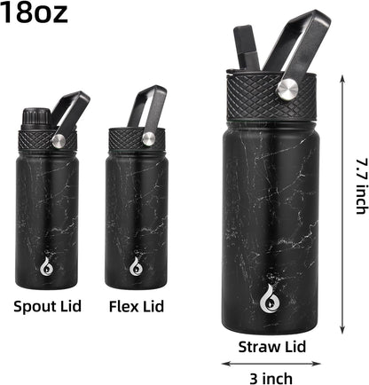 BJPKPK Insulated Water Bottles with Straw Lid, 40oz Stainless Steel Water Bottles with 3 Lids, BPA Free Leakproof Thermo, Tumblers, Cups for Sports, Gym- Midnight - Colors A