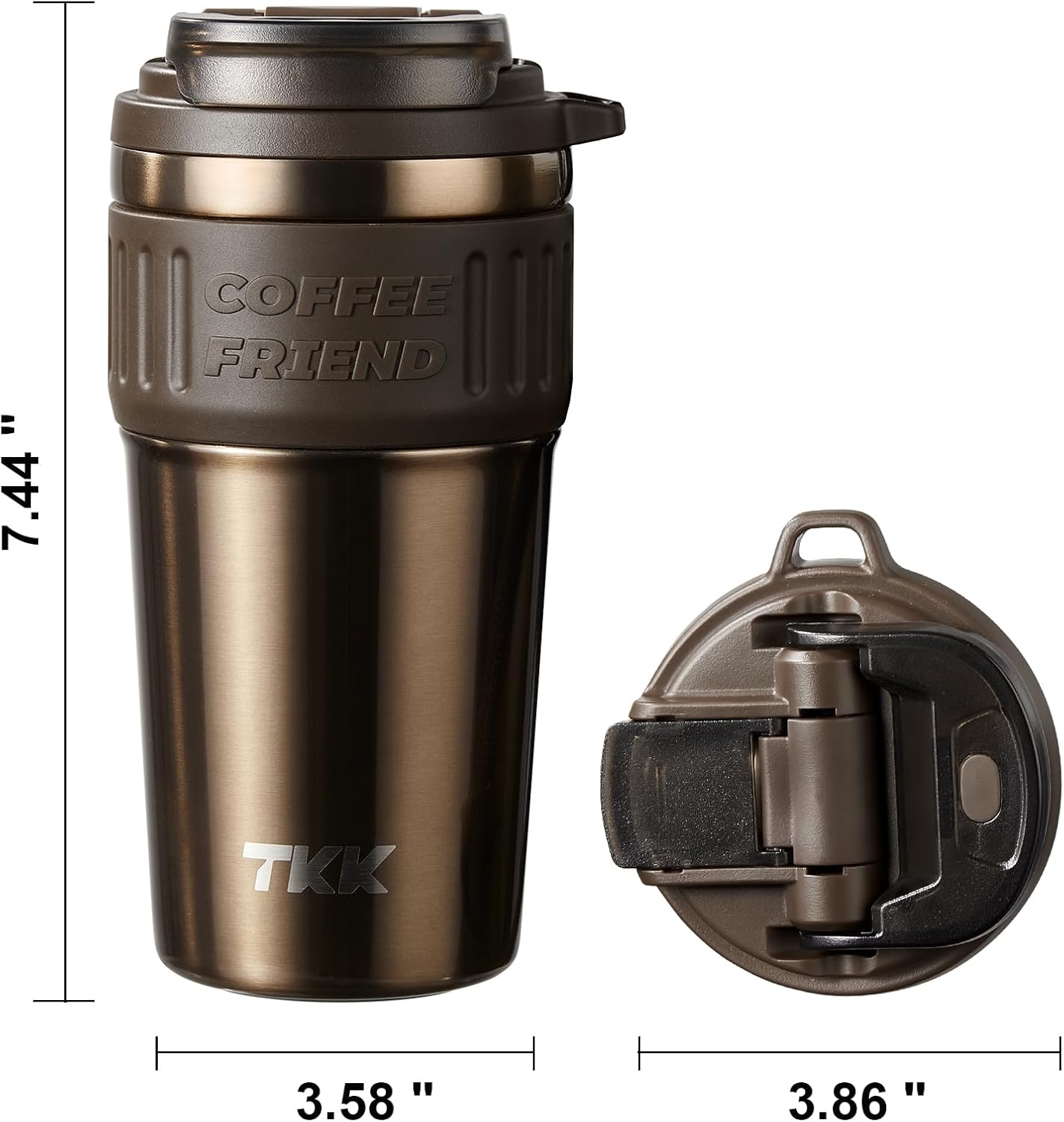 TKK Insulated Coffee Mug with Ceramic Coating, 21oz Iced Coffee Tumbler Cup with Straw Lid Double Wall Vacuum Leak Proof Travel Mug with Strap for Hot and Iced Beverage, Tungsten Steel