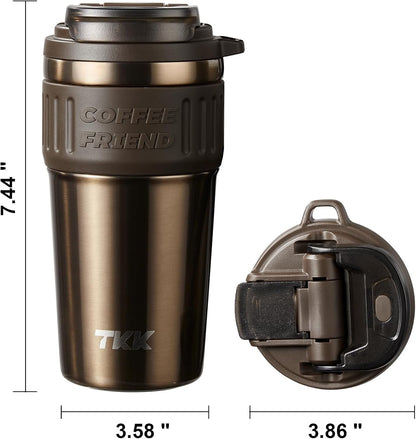 TKK Insulated Coffee Mug with Ceramic Coating, 21oz Iced Coffee Tumbler Cup with Straw Lid Double Wall Vacuum Leak Proof Travel Mug with Strap for Hot and Iced Beverage, Tungsten Steel