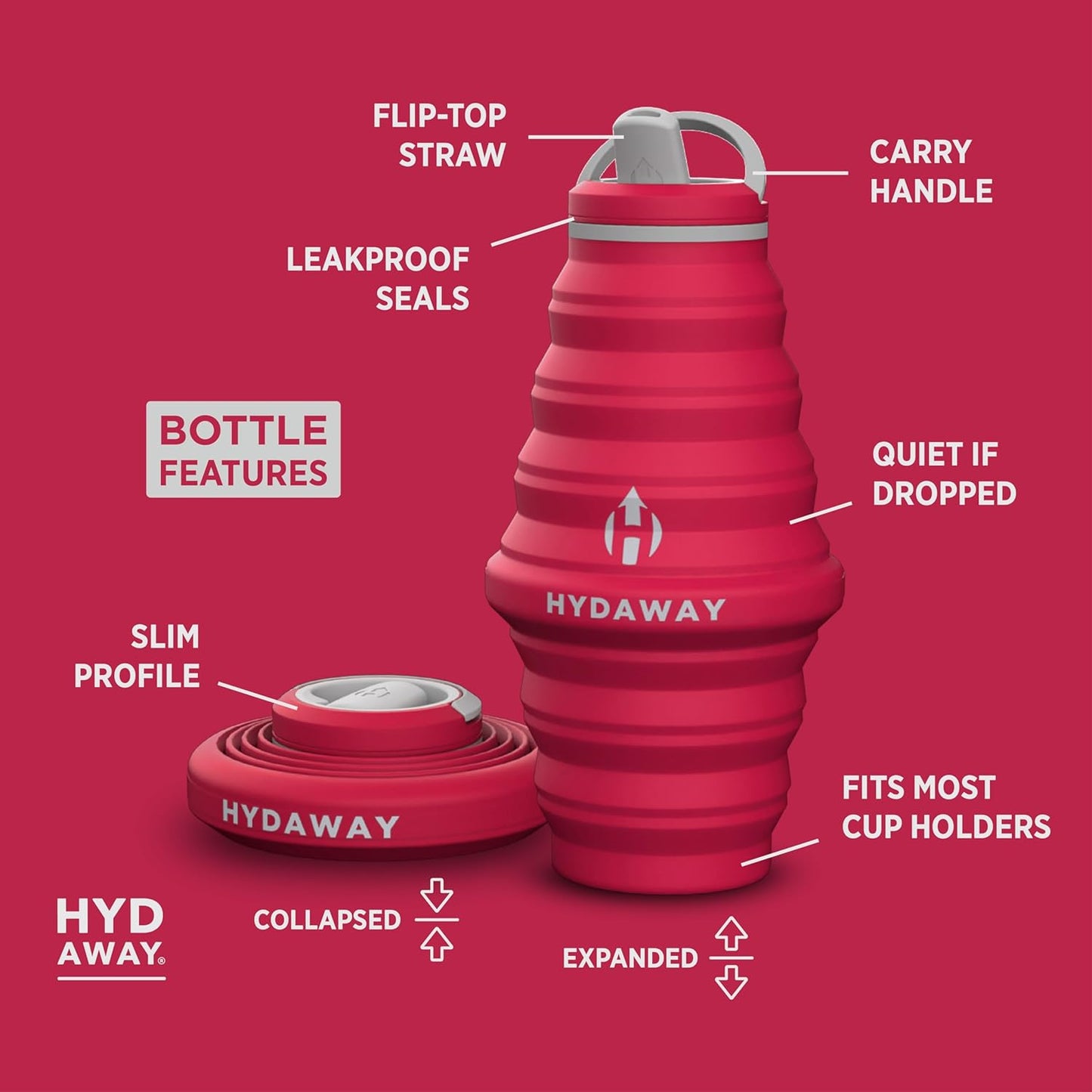 HYDAWAY 25oz Collapsible Travel Water Bottle - BPA-Free, Leakproof, Lightweight, Space-Saving - Perfect for Hiking, Travel, and All-Day Hydration