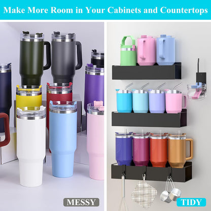 HuggieGems Magnetic Water Bottle Holder for Refrigerator, Cup Holder Organizer for Stanley and Tumbler for Kitchen, 4 Pack, Black