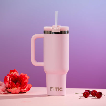 RTIC 30 oz Road Trip Tumbler Double-Walled Ceramic Lined InsulatedStainless Steel Portable Travel Coffee Mug Cup with Lid, Handle and Straw, Periwinkle Bouquet