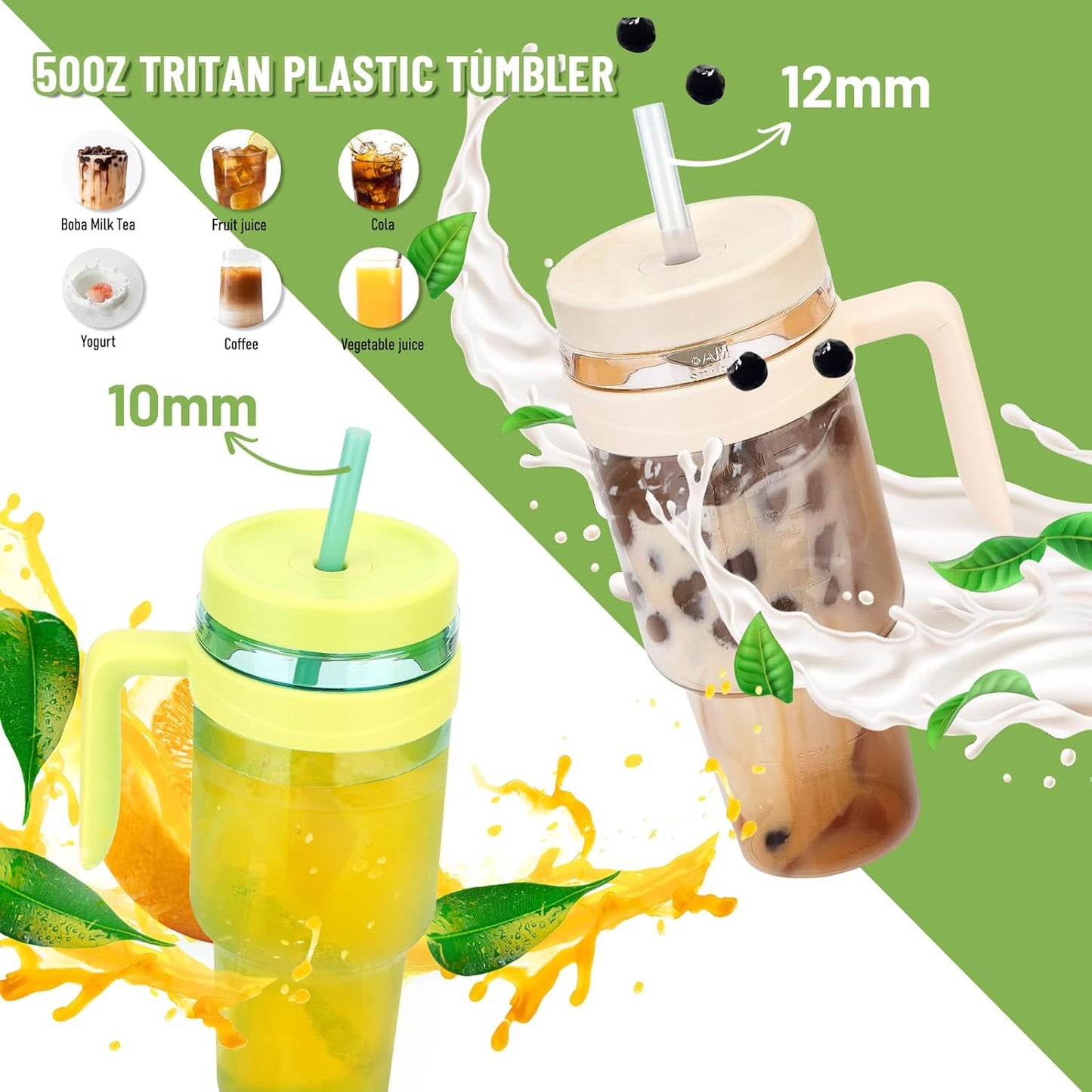 50 oz Tritan Plastic Tumbler with Lid and Straw | Leak-Proof BPA-Free Clear Tumbler with Time Marker | Reusable Travel Mug for Camping, Sports, Office, Road Trips, Parties | Wide Mouth