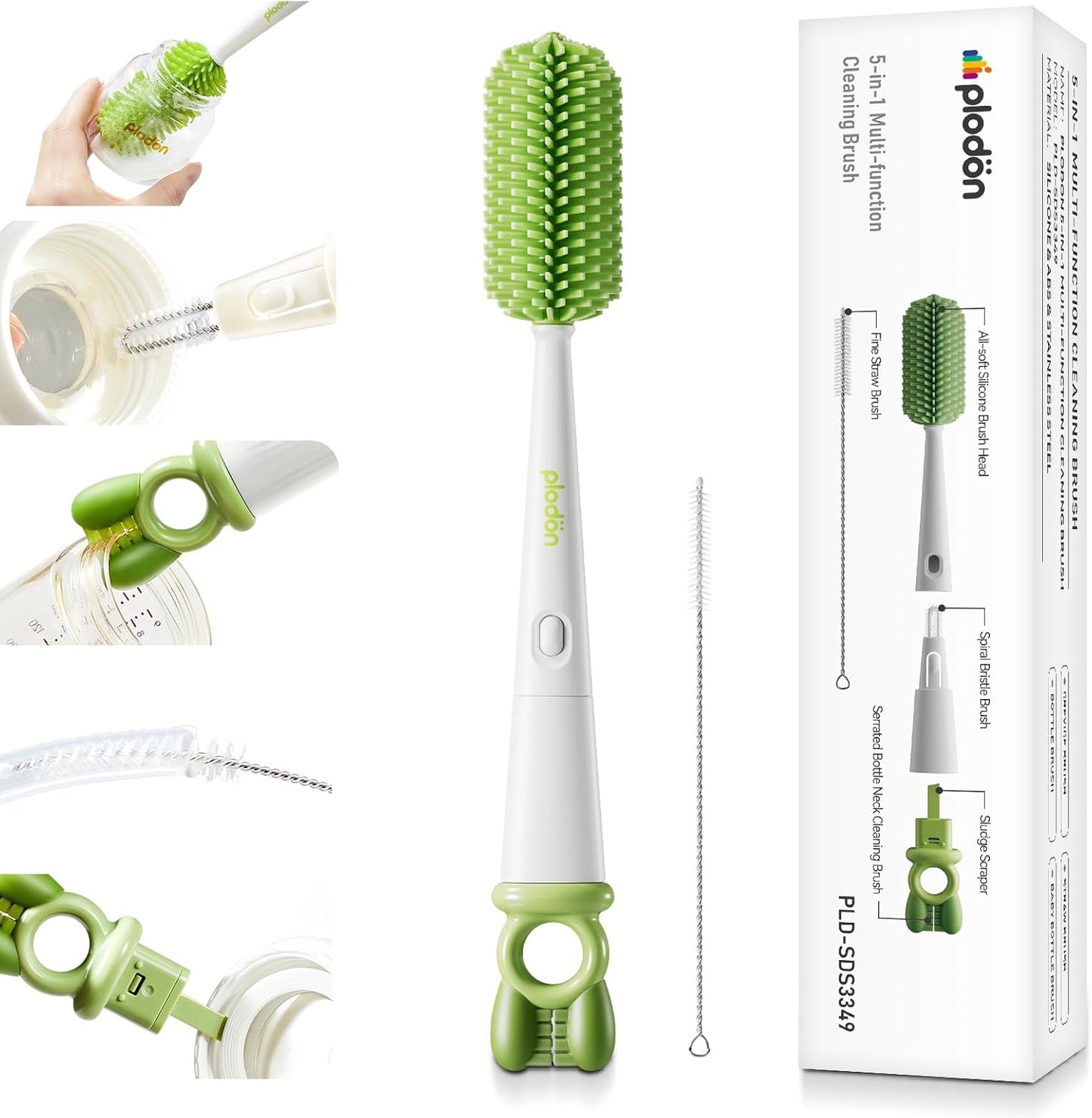 Detachable 5-in-1 Bottle Cleaning Brush Set - Silicone Baby Bottle Brush Cleaner Kit with Nipple Brush, Detail Brush & Straw Brush, Portable Long Handle Bottles Scrubber Cleaning Tool