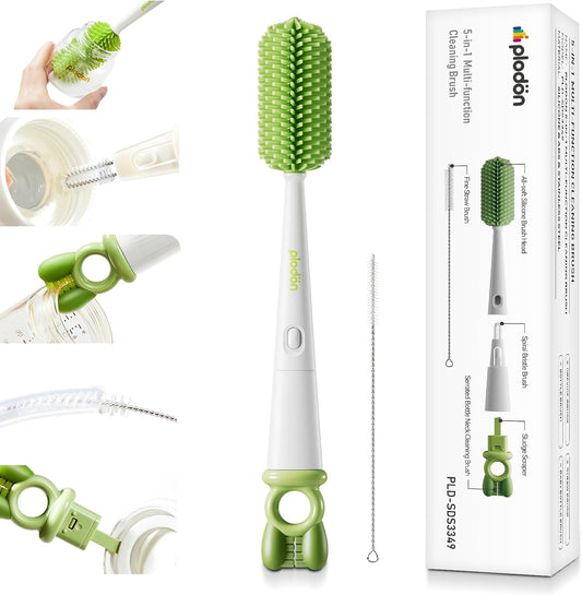 Detachable 5-in-1 Bottle Cleaning Brush Set - Silicone Baby Bottle Brush Cleaner Kit with Nipple Brush, Detail Brush & Straw Brush, Portable Long Handle Bottles Scrubber Cleaning Tool