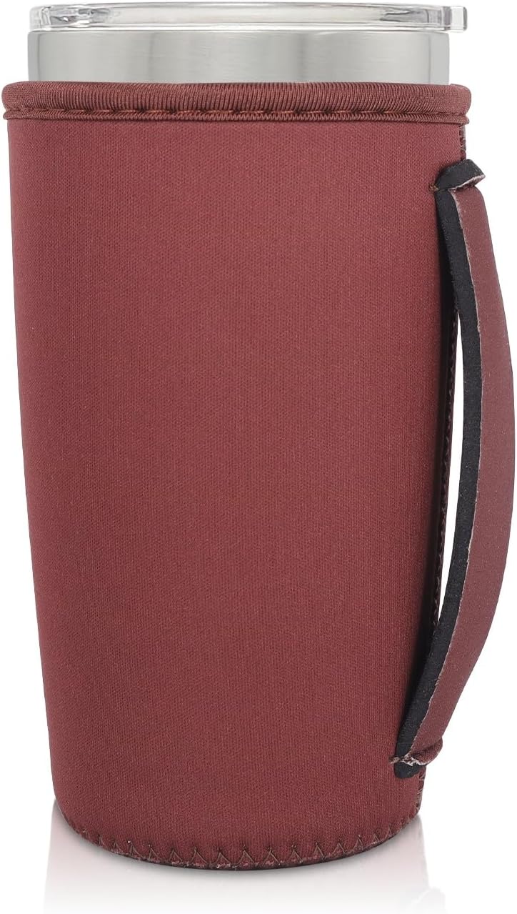 Reusable Iced Coffee Cup Sleeve Neoprene Insulated Sleeves Cup Holder with handle Idea for 30oz - 32oz Tumbler Cups, Protein Shake Bottles(Only Cup Sleeves), Black - Colors A