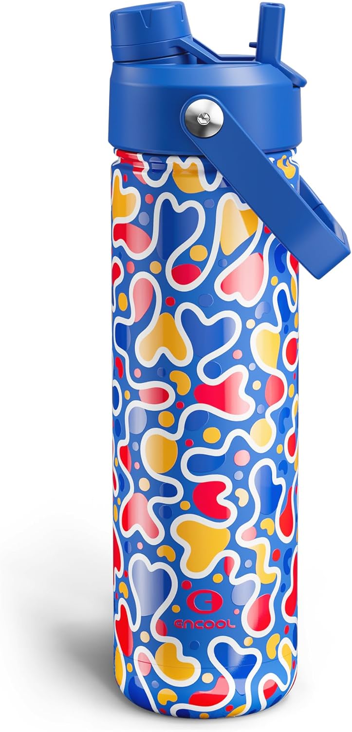 ENCOOL Insulated Water Bottle with Straw Stainless Steel Water Bottle, Leak-Proof, BPA-Free, Double Wall Vacuum Keeps Cold for 24 Hours for Sports, Travel, School (26 oz, Cotton Candy) - Colors C
