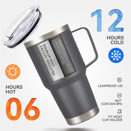 30 oz Tumbler with Handle and Lid, Stainless Steel Tumblers Double Wall Vacuum Insulated Travel Mug Leak Proof Cup Keep Drinks Cold and Hot Black, 1 Pack