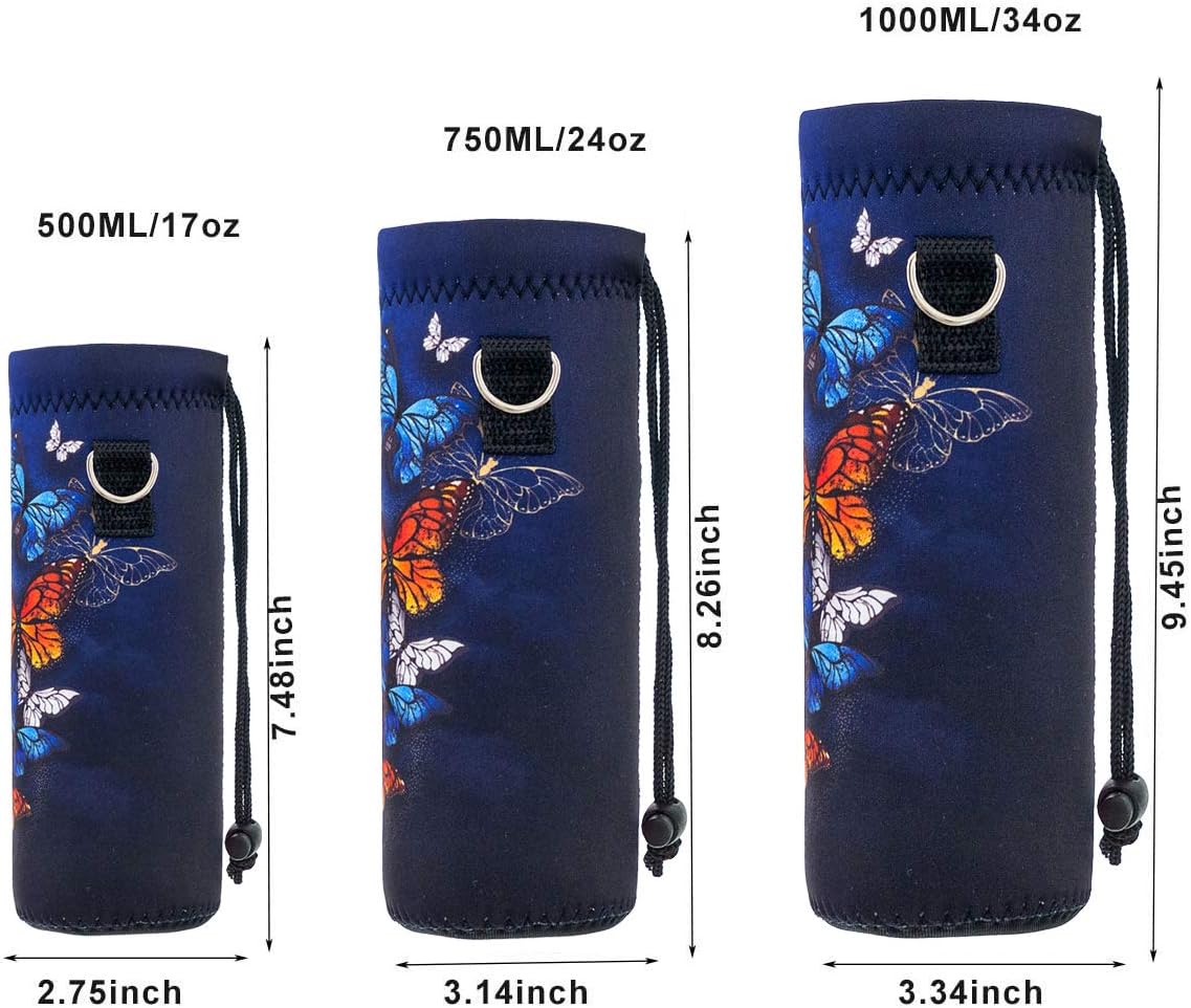 Neoprene 500ML/750ML/1000ML Water Bottle Bag Carrier, Portable Insulated Bottle Sling Holder Case Pouch with Adjustable Shoulder Strap for Men Women Walking Hiking Running