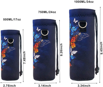 Neoprene 500ML/750ML/1000ML Water Bottle Bag Carrier, Portable Insulated Bottle Sling Holder Case Pouch with Adjustable Shoulder Strap for Men Women Walking Hiking Running