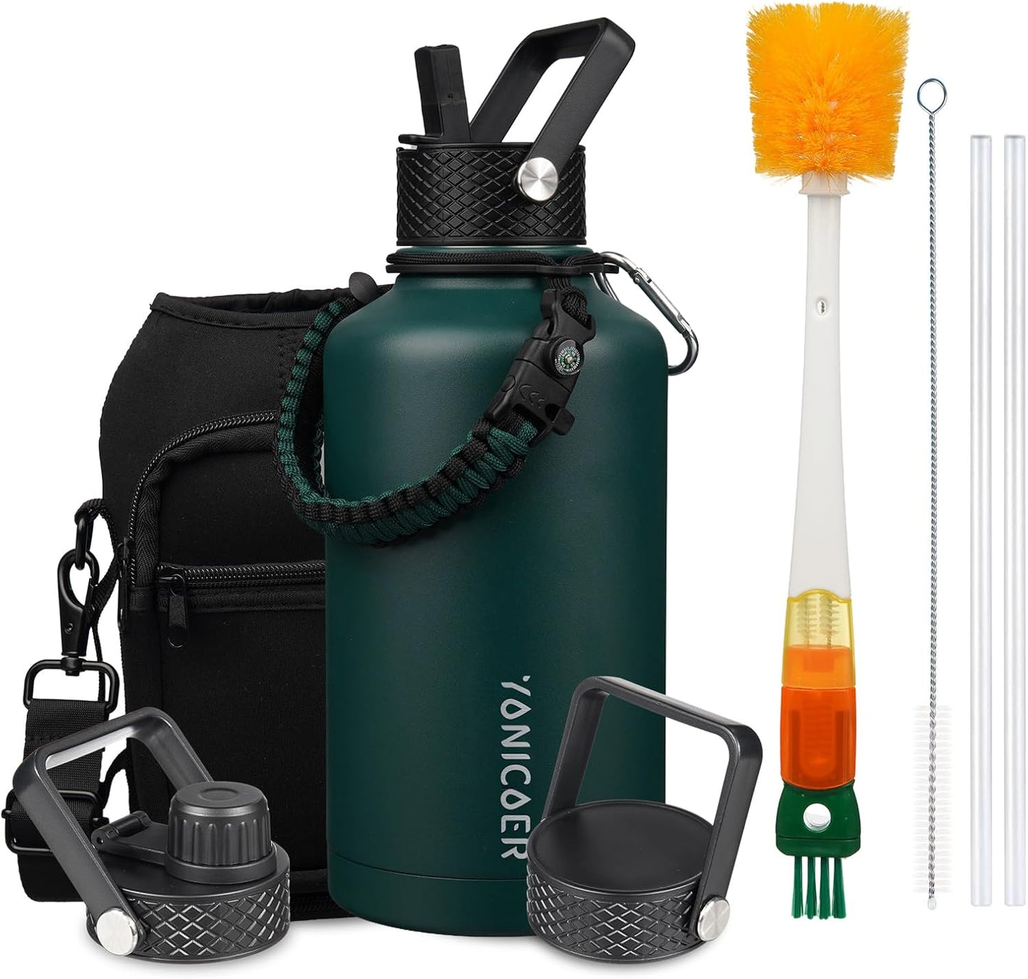Insulated Water Bottle 40oz,Triple Wall Vacuum Stainless Steel(Dishwasher Safe),Leak Proof & Non-BPA,Flask Jug with Paracord Handle & Straw Spout Lids Sports Cherry Blossom