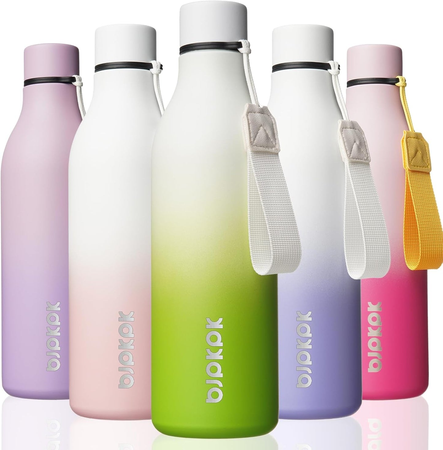 BJPKPK Insulated Water Bottles, 18 oz Stainless Steel Metal Water Bottle with Strap, BPA Free Leak Proof Jugs, Mugs, Flasks, Reusable Thermal Flasks for Sports & Travel, Black - Colors B