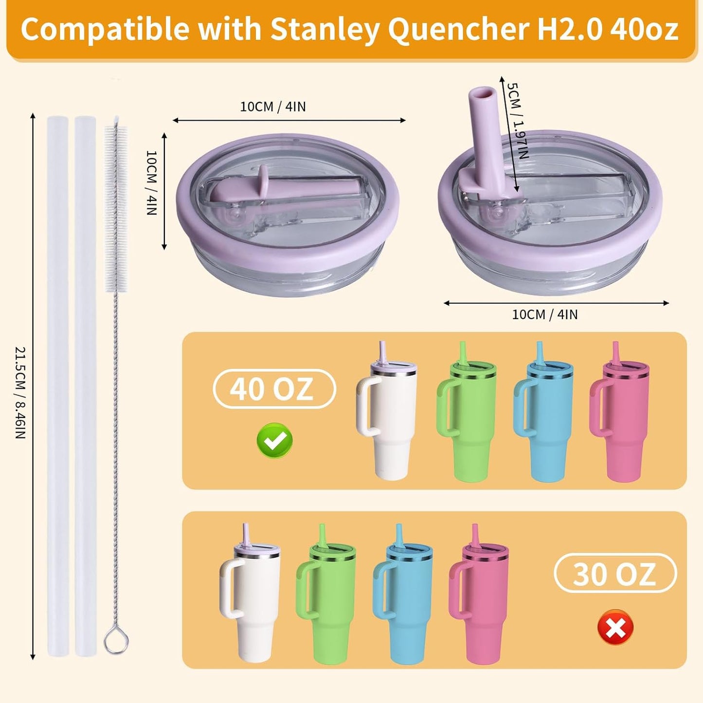 2 Pack 30 oz Flip Straw Leak Proof Lid for Stanley Quencher H2.0, Spill Proof Tumbler Lid Replacement, BPA Free Reusable No Spill Straw Lid for Stanley Accessories