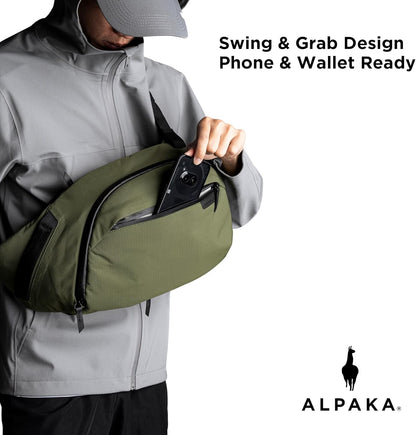 ALPAKA Metro Crossbody Left Shoulder 7.5L - Crossbody Bag Men,Sling Backpack - Fits 11" Tablet - Single Shoulder with YKK Zipper - Expandable Water Bottle Pocket - Phone Sleeve- Black Axoflux 210D