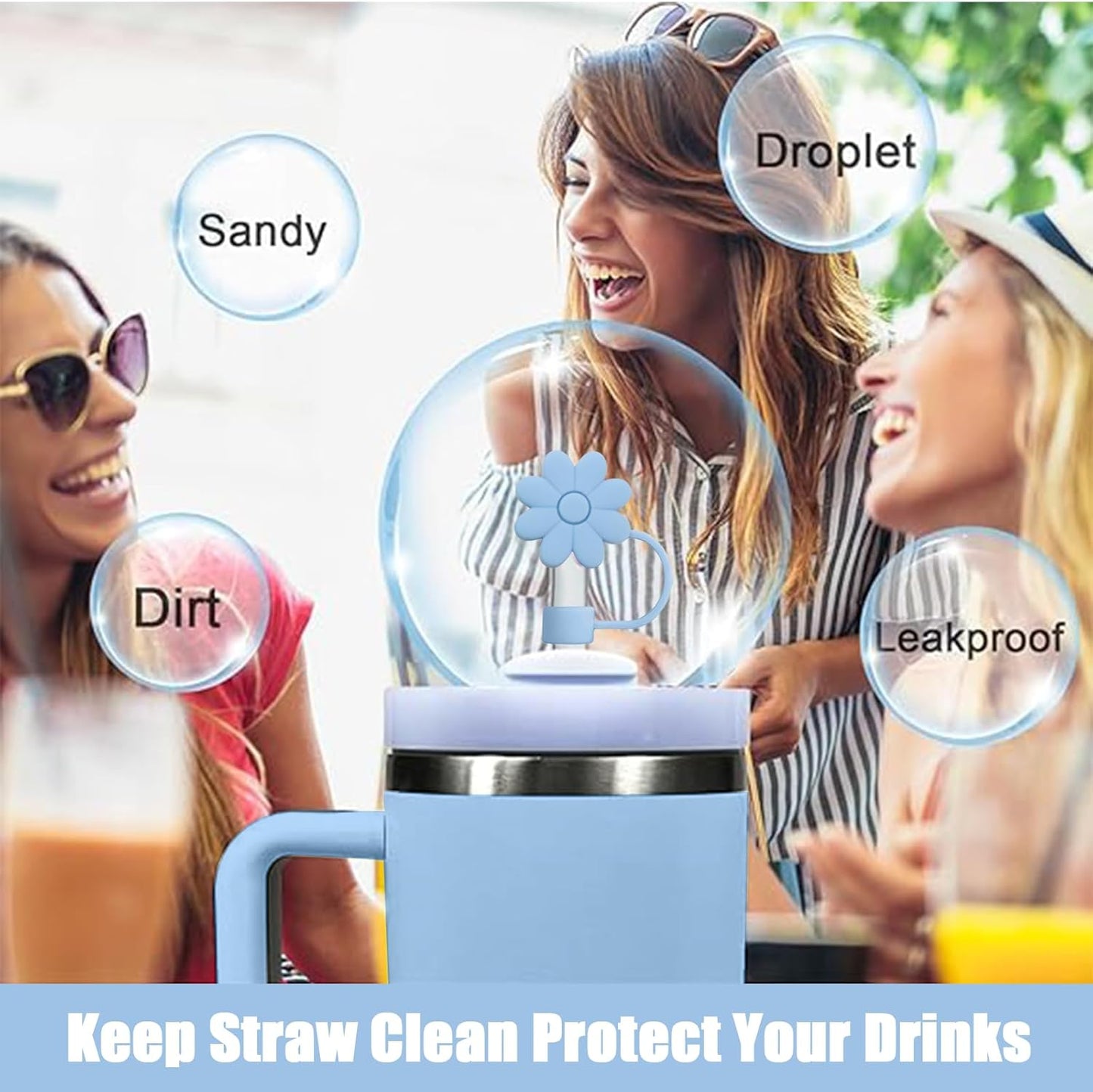 Flower Straw Covers Toppers for Stanley Cups 30&40 Oz Tumbler with Handle Accessories 4PCS Silicone Straw Caps Reusable Straws Tips Protectors for Stanley Cup 10mm 0.4in Straws,Off White