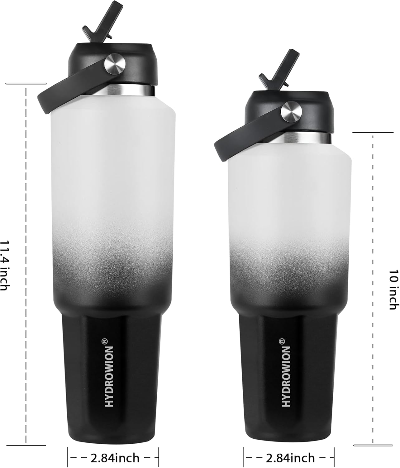 HYDROWION 32oz Stainless Steel Water Bottle(Cold for 48 Hrs, Hot for 24 Hrs),Double Wall Vacuum Insulated Water Bottle with Straw Lid, Spout Lid and Flex Cap, Fit in Any Car Cup Holder,Black