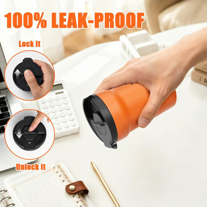 CHEERFUL GOAT Insulated Coffee Mug – Stainless Steel Travel Coffee Tumbler with Ceramic Liner, 12oz Coffee Cup for Hot and Cold Water Coffee at Home, Office, or On the Go (orange)