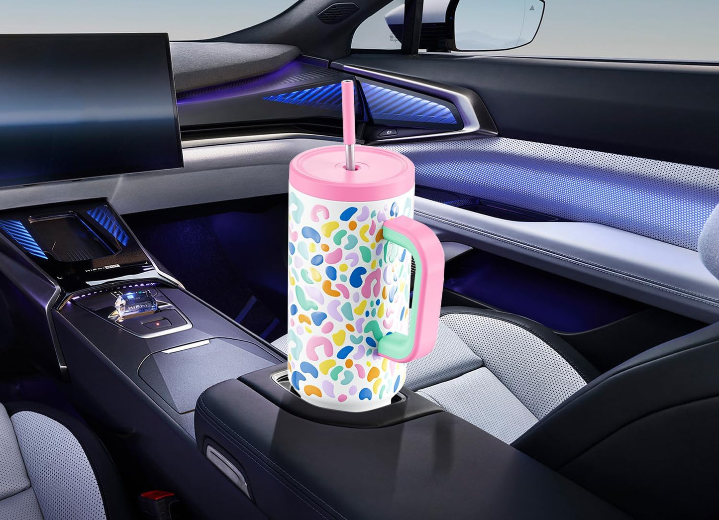 Meoky 40 oz Tumbler with Handle and Straw: Stainless Steel Insulated Tumbler with Lid and Straw - 100% Leak Proof Tumbler for Car Cup Holders - Travelers Commuters Workers, Donut