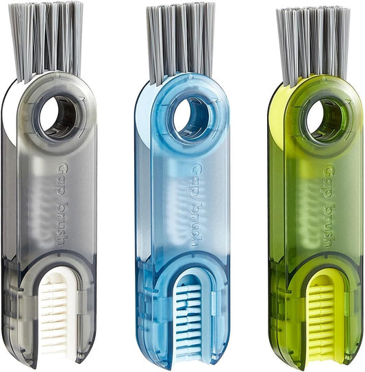 Multifunctional 3-in-1 Cleaning Brush for Cups, Bottles & Keyboards – Portable Glass & Lid Gap Cleaner for AirPods, Hard-to-Reach Corners – ABS & Silicone Compact Design (Blue/Dark Grey/Green).