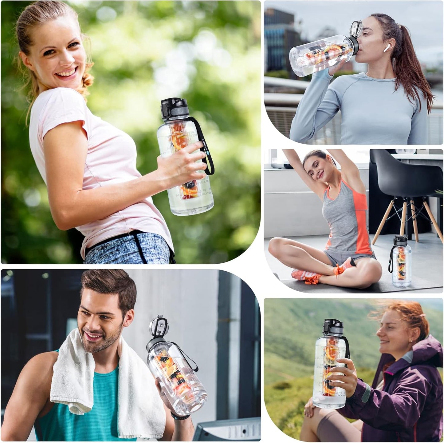 UTEBIT 32 OZ Fruit Infuser Water Bottle, Insulated Sports Water Bottle With Straw, 1L BPA Free Leak Proof Tritan Large Water Jug with Strap for Gym, Camping, Travel, Outdoor