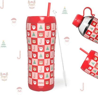 Allcho Insulated Water Bottle for Women, 18oz Stainless Steel Leak Proof Tumbler with 2 Lids, BPA-Free Tritan Chug & Straw Lid, Double Wall Vacuum Flask