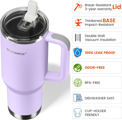 30oz Hygienic Insulated Tumbler with Handle — 100% Leakproof Lid with Removable Spout & Straw, Reinforced Vacuum-Protection Base, Cup Holder Friendly, for Travel/Gym/Office- Black