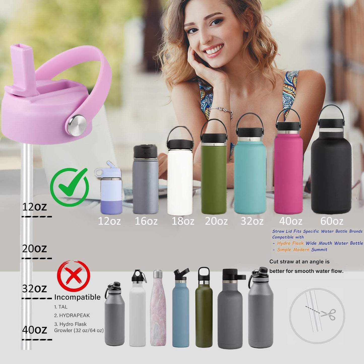 RRegeny Straw Lid for Hydro Flask Wide Mouth 32 40 oz, Lids with Flexible Handle compatible with HydroFlask, Replacement Sports Flex Cap Wide Mouth Top