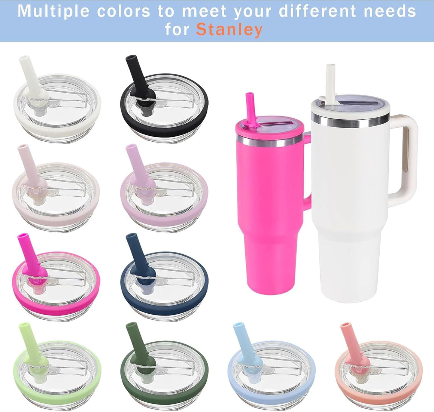 2 Pack 30 oz Tumbler Flip Straw Lid Replacement Compatible for Stanley Quencher, Leak Proof Lid Replacement for 30 OZ Stanley H2.0 FlowState Tumbler,Spill Proof Splash Reusable (Transparent Cream)