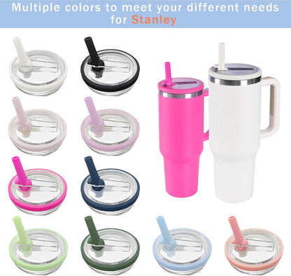 2 Pack 30 oz Tumbler Flip Straw Lid Replacement Compatible for Stanley Quencher, Leak Proof Lid Replacement for 30 OZ Stanley H2.0 FlowState Tumbler,Spill Proof Splash Reusable (Transparent Cream)