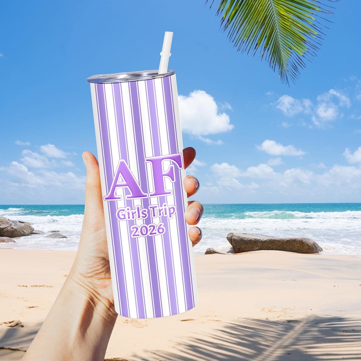 Girl Trip Gifts for Women, Personalized Girls Trip Tumblers with Name Text, Custom Beach Tumbler, Road Trips Vacation Cruise Cup with Lid and Straw, Bachelorette Party Girl Weekend Gift For Friend