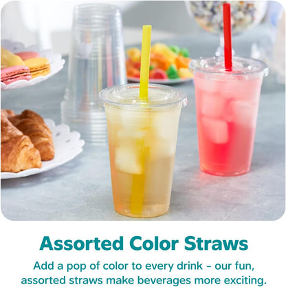 GUSTO [24 oz. - 100 Count Clear Cups with Flat Lids & Straws - Disposable Clear Drinking Cups for Iced Coffee, Cold Drinks, Milkshakes, and Smoothies - Formerly Comfy Package