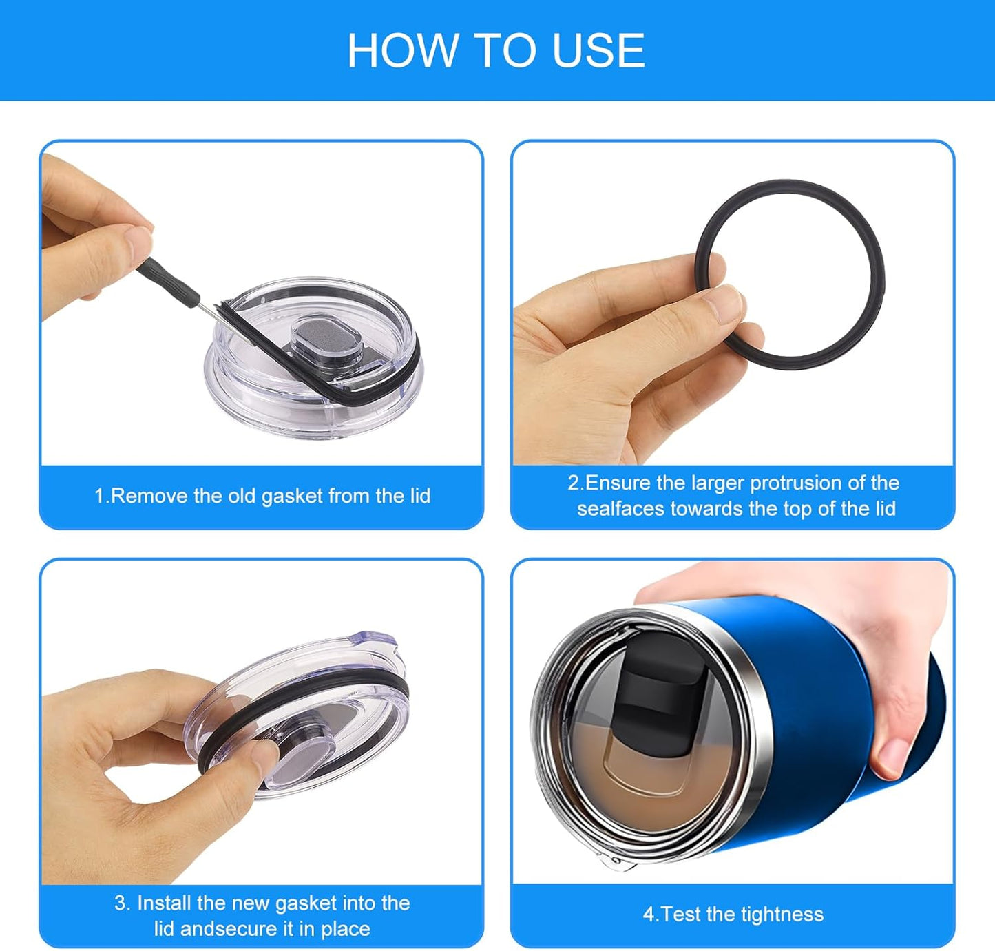 4 Pack Rubber Seal Replacement Compatible with Yeti 20/30 Oz Tumbler Lid, O Ring Gasket for Yeti 10/14 OZ Mug Lid Replacement Silicone Seal Parts