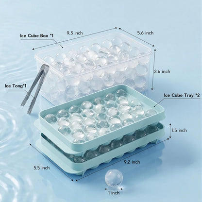 WIBIMEN Ice Cube Tray with Lid and Bin - Round Ice Trays for Freezer with Lid - Ice Cube Trays for Freezer with Ice Container (1"-2PACK Blue)