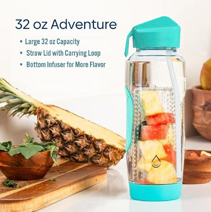 Infusion Pro 32 oz Fruit Infuser Water Bottle with Insulated Sleeve & 50 Recipe Fruit Infusion Water eBook : Bottom Loading, Large Water Infuser for More Flavor : Unique Gift Idea for Women
