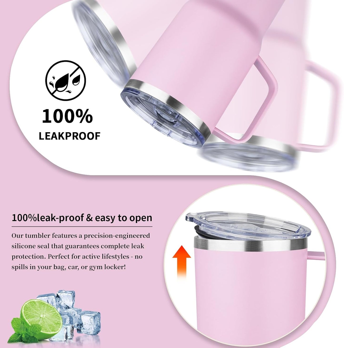 20oz Insulated Tumbler with Handle Stainless Steel Travel Coffee Mug with Lid and Straw Double Wall Vacuum Leak-proof Reusable Thermal Water Cup for Hot and Cold Drinks (Purple,1 Pack)