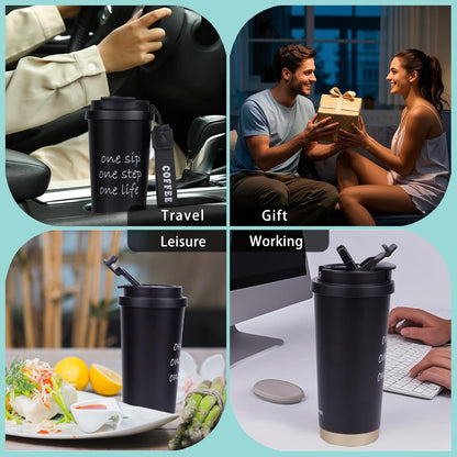 Insulated Coffee Mug with Ceramic Coating, 18 oz Ceramic Lined Travel Coffee Mug with Leakproof Lid, Double Wall Stainless Steel Hot ＆ Cold Drinking Cup for Office Camping Travel, White