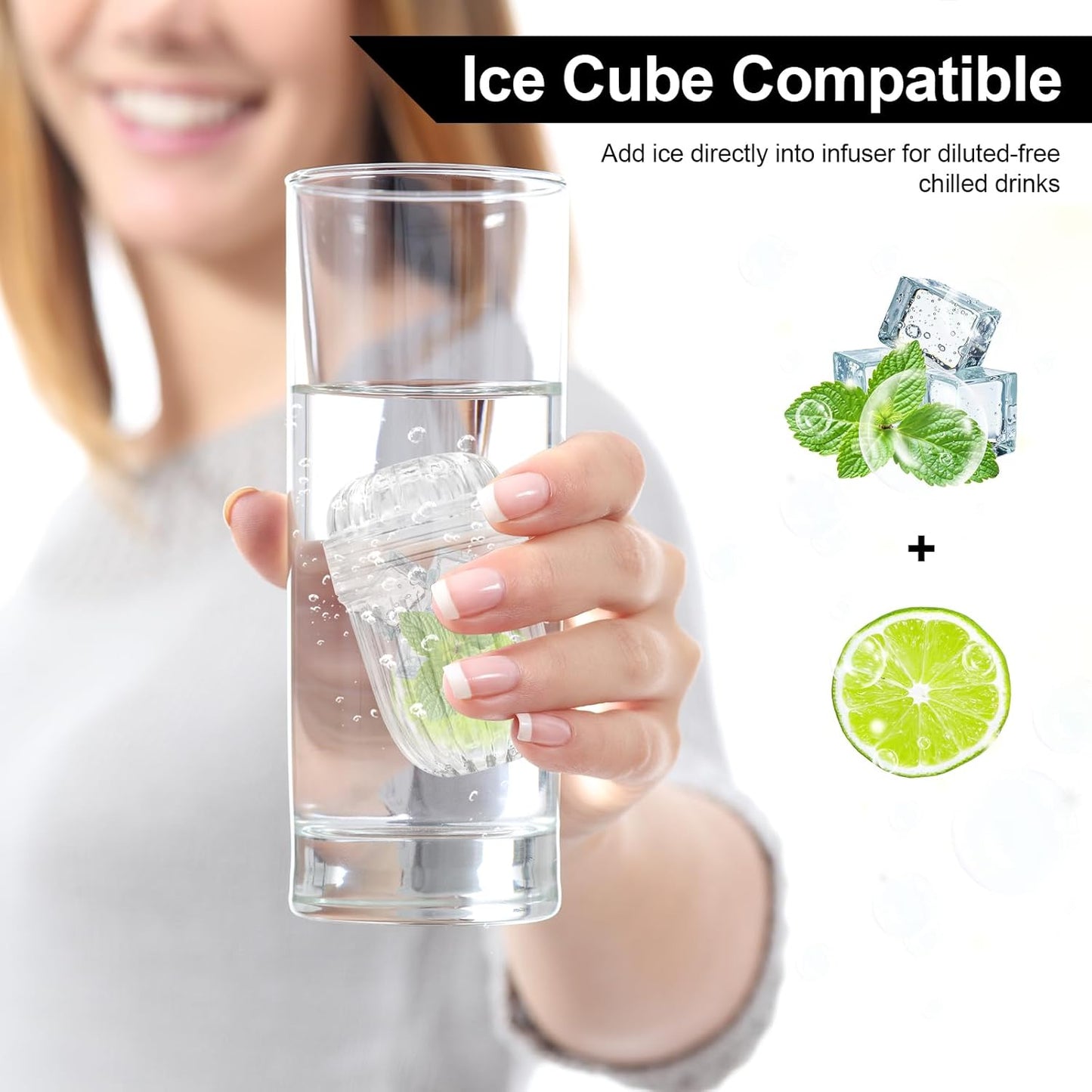 2-Pack Fruit Infuser Inserts for Wide Mouth Water Bottles, Leak-Proof Herb & Tea Strainer, BPA-Free Reusable Diffuser Compatible with 32-40oz Tumblers (Ice Cube Compatible) ﻿