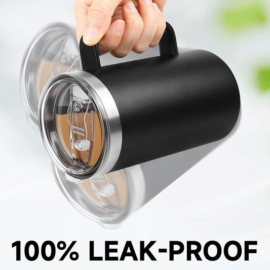22oz Insulated Coffee Mug with Handle & Leak-Proof Lid - Double Wall Stainless Steel Travel Tumbler for Commute/Office/Home, Orange, 1 Pack