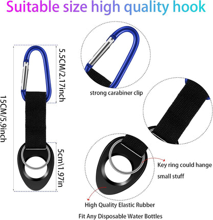 Mimorou 7 Pack Water Bottle Holder Clips, Silicone Bottle Ring Carrier with Aluminum Hooks Portable for Travel, Camping, Cycling & Backpack Accessories