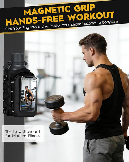 MKZ Magnetic Gym Bag for Men & Women – Strong Magnetic Phone Holder for Gym Equipment, Water Bottle Bag Crossbody with Phone Mount & Water Bottle Holder, Ideal for Workout, Running, Hiking, Travel