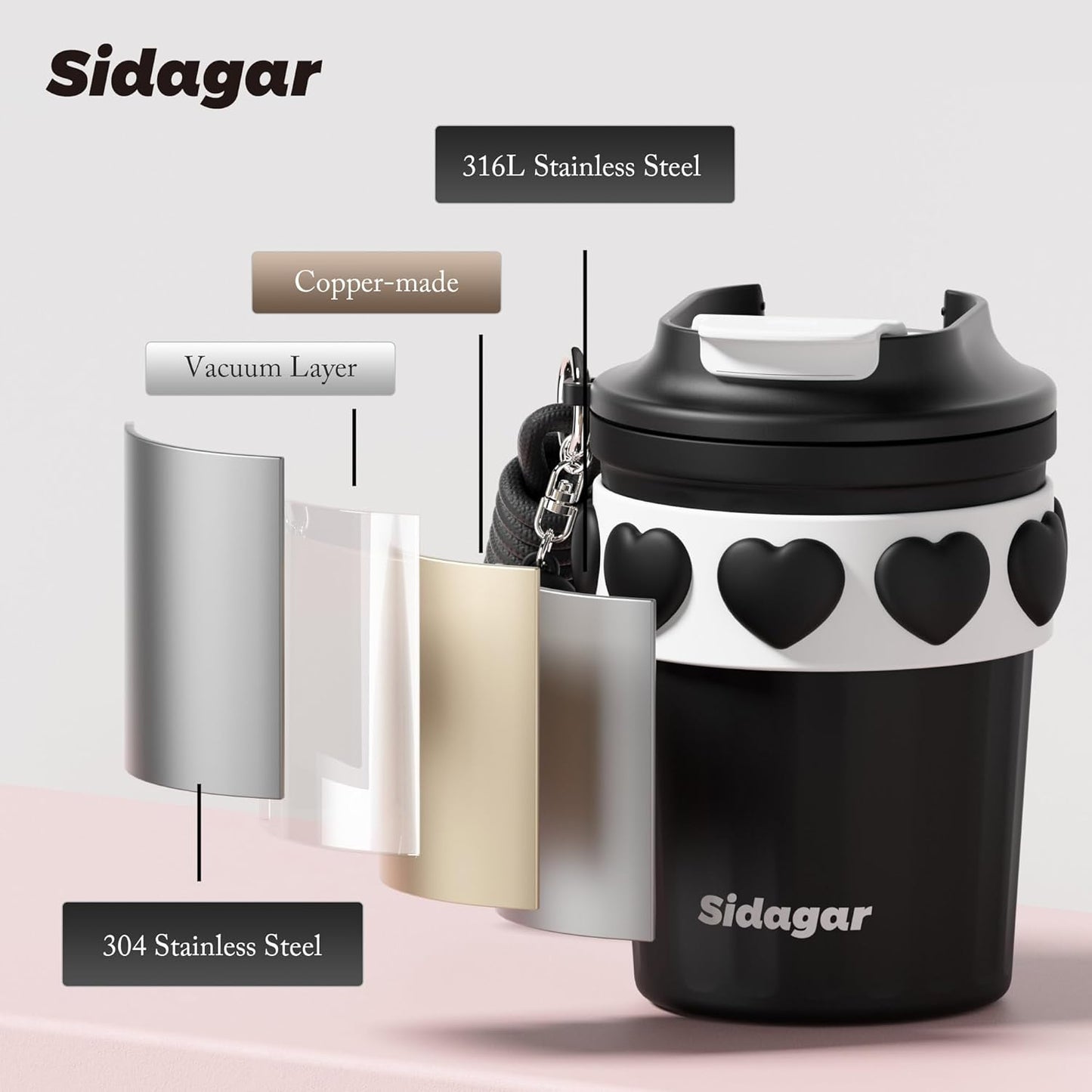 SDGA+ 12 oz Travel Coffee Mug Spill Proof Leak Proof, Stainless Steel Thermal Coffee Cup with Lid, Resuable Cup for Hot and Cold, Portable Tumbler for Women, Light Pink