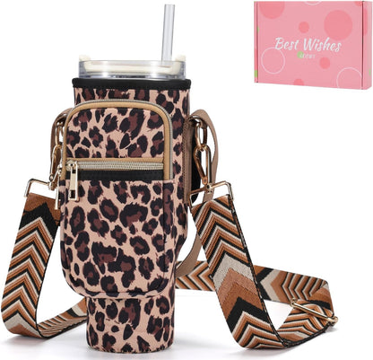 GOEWY Water Bottle Carrier Bag for Stanley 40/30 oz Tumbler with Phone Pocket Neoprene Water Bottle Holder with Shoulder & Handheld Strap Stanley Cup Accessories
