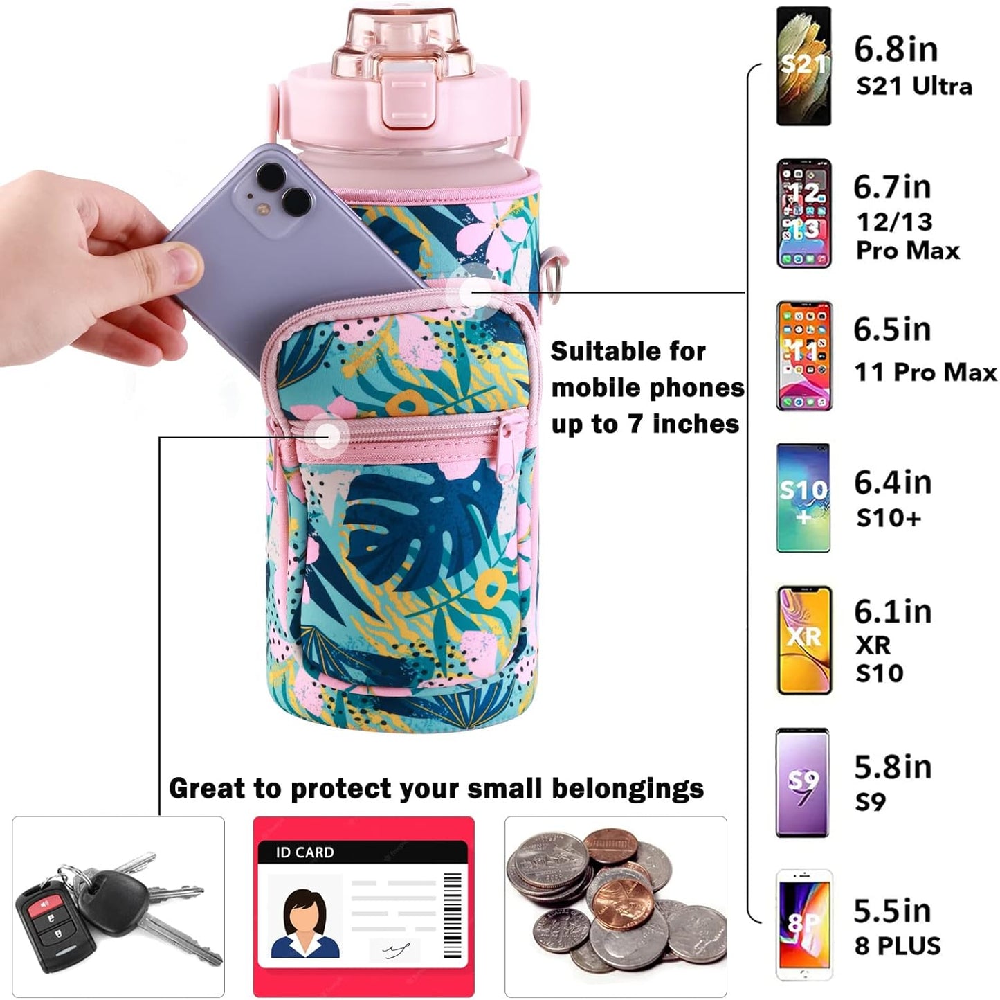 Large Motivational Water Bottle with Straw Time Marker BPA Free for Sport and Fitness (Pink Blue, 64 Oz / Half Gallon)