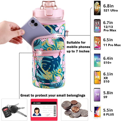 Large Motivational Water Bottle with Straw Time Marker BPA Free for Sport and Fitness (Pink Blue, 64 Oz / Half Gallon)