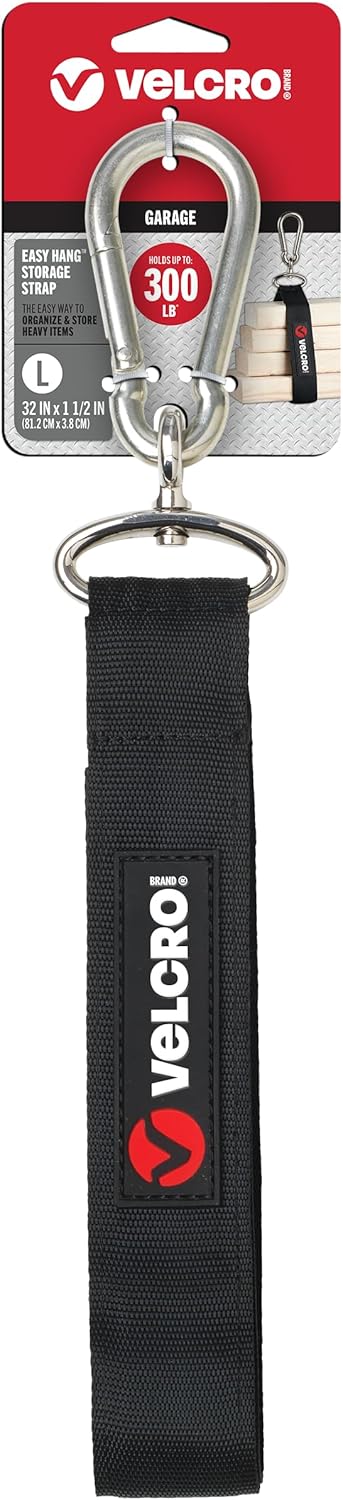 VELCRO Brand VEL-30196-USA Easy Hang Strap with Carabiner Clip Attach Water Bottles and Accessories to Bikes, Bags and more. Organization for Garden, Shed, RV. Extra Small-1Pk, Black