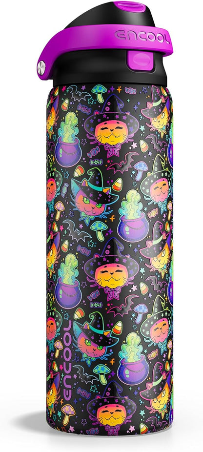 ENCOOL Leakproof Insulated Water Bottle with Straw Dual-Sip Water Bottle Bag-Safe Design for Work, Commute & Gym – Keeps Drinks Cold All Day, 24 oz, Lemonade Pink - Colors A