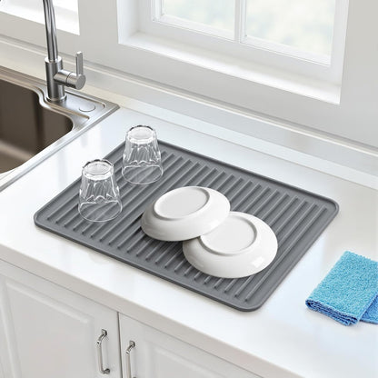 Songrey 12" x 6.5" Silicone Dish Drying Mat, Kitchen Counter Drying Pad for Sink Dishes or Under Rack, Multi-Use as Heat Resistant Trivet, Coffee Bar Mat
