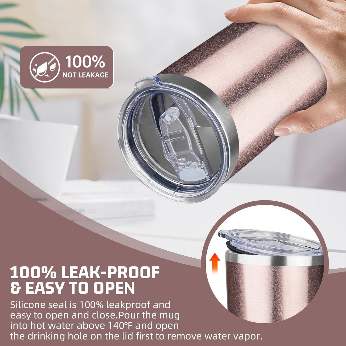 20 oz Tumbler with Lids and Straws, Stainless Steel Insulated Travel Coffee Mug, Double Wall Vacuum Insulated Tumblers, Powder Coated Coffee Tumbler for Cold & Hot Drinks (Light Purple)