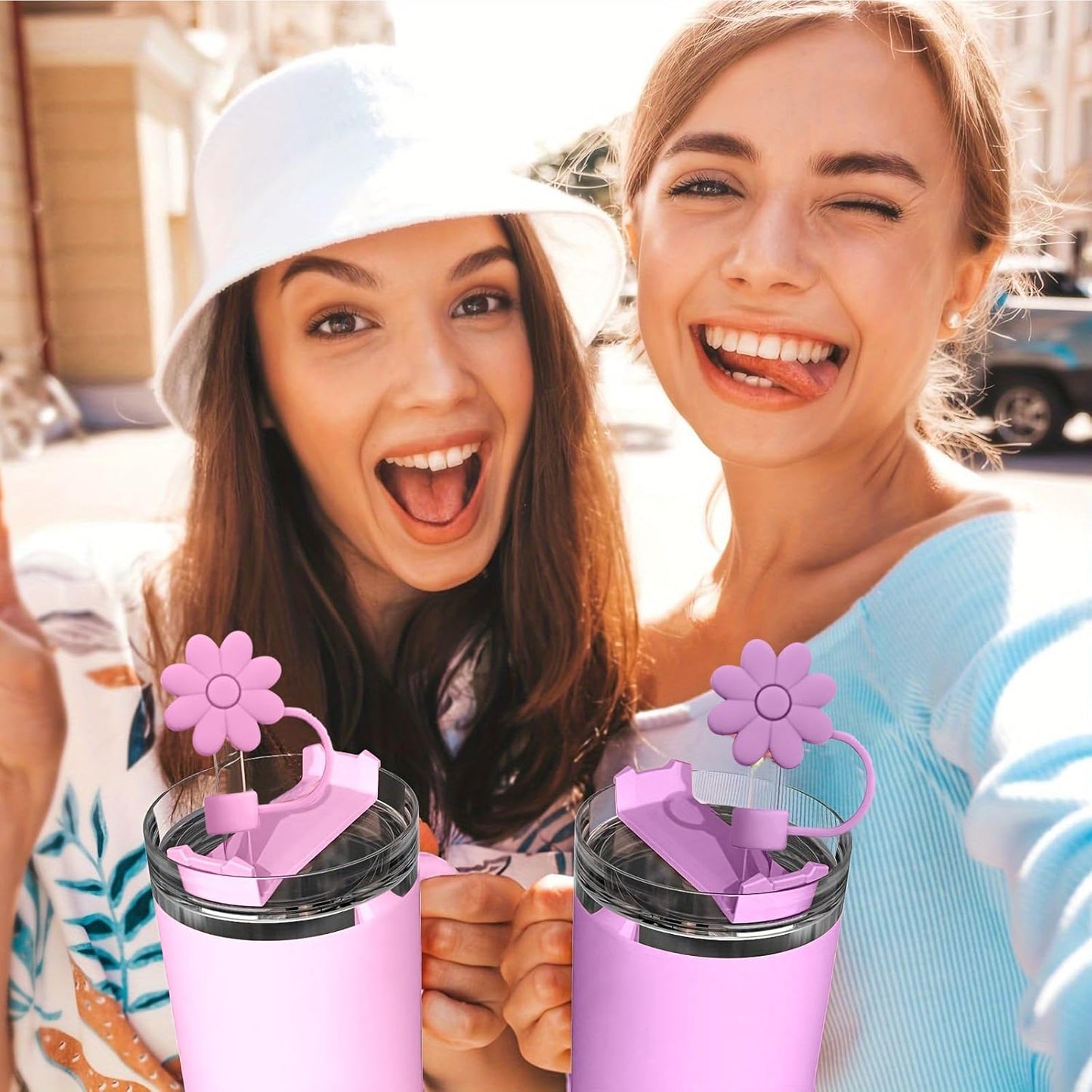 Flower Straw Covers Toppers for Stanley Cups 30&40 Oz Tumbler with Handle Accessories 4PCS Silicone Straw Caps Reusable Straws Tips Protectors for Stanley Cup 10mm 0.4in Straws,Off White