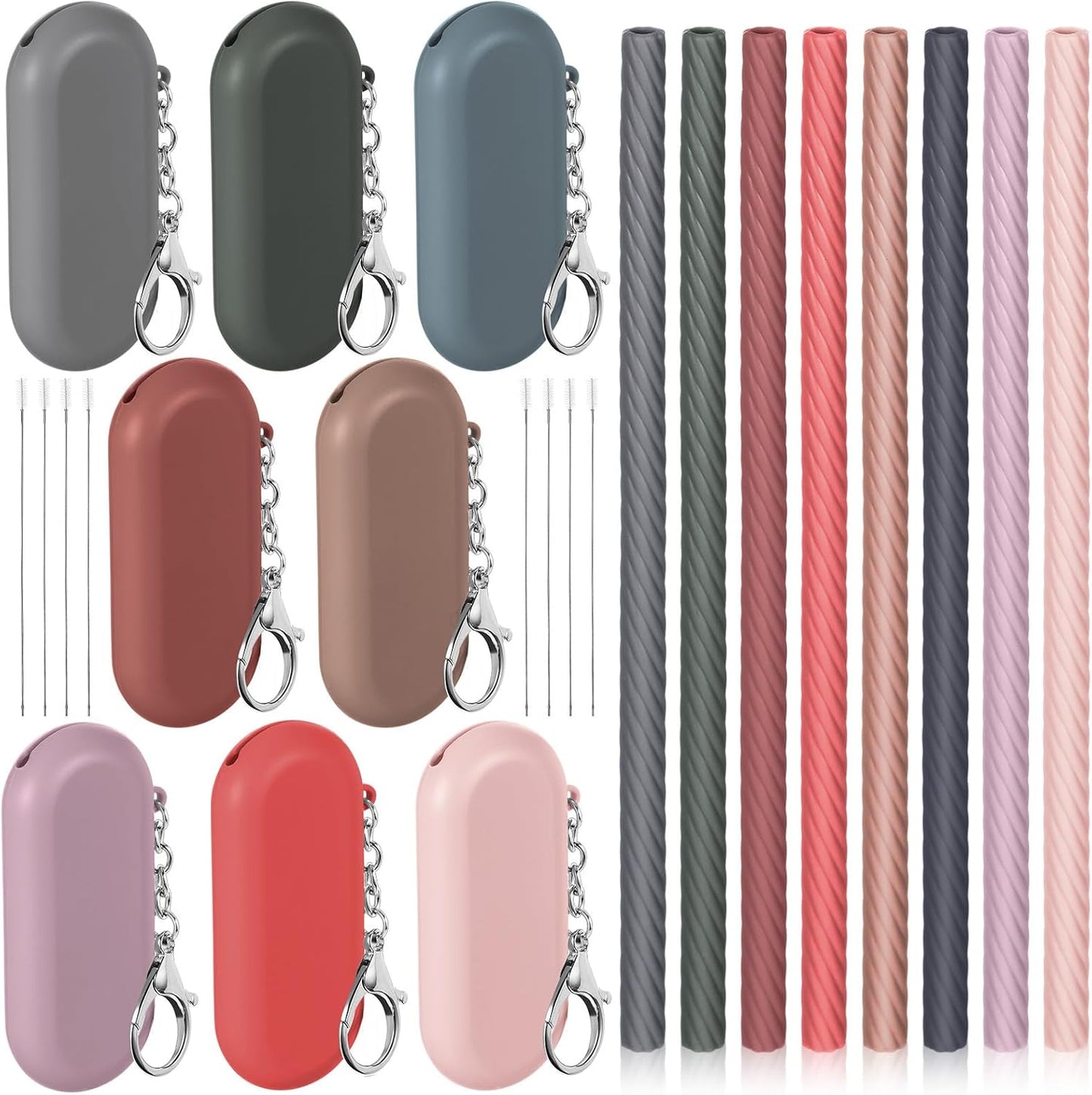 Meanplan 8 Set Cruise Ship Essentials,Silicone Straws with Case Reusable Foldable Portable Drinking Straw for Party Travel Cold or Hot with Carry Case and Cleaning Brushes (Rainbow Colors)